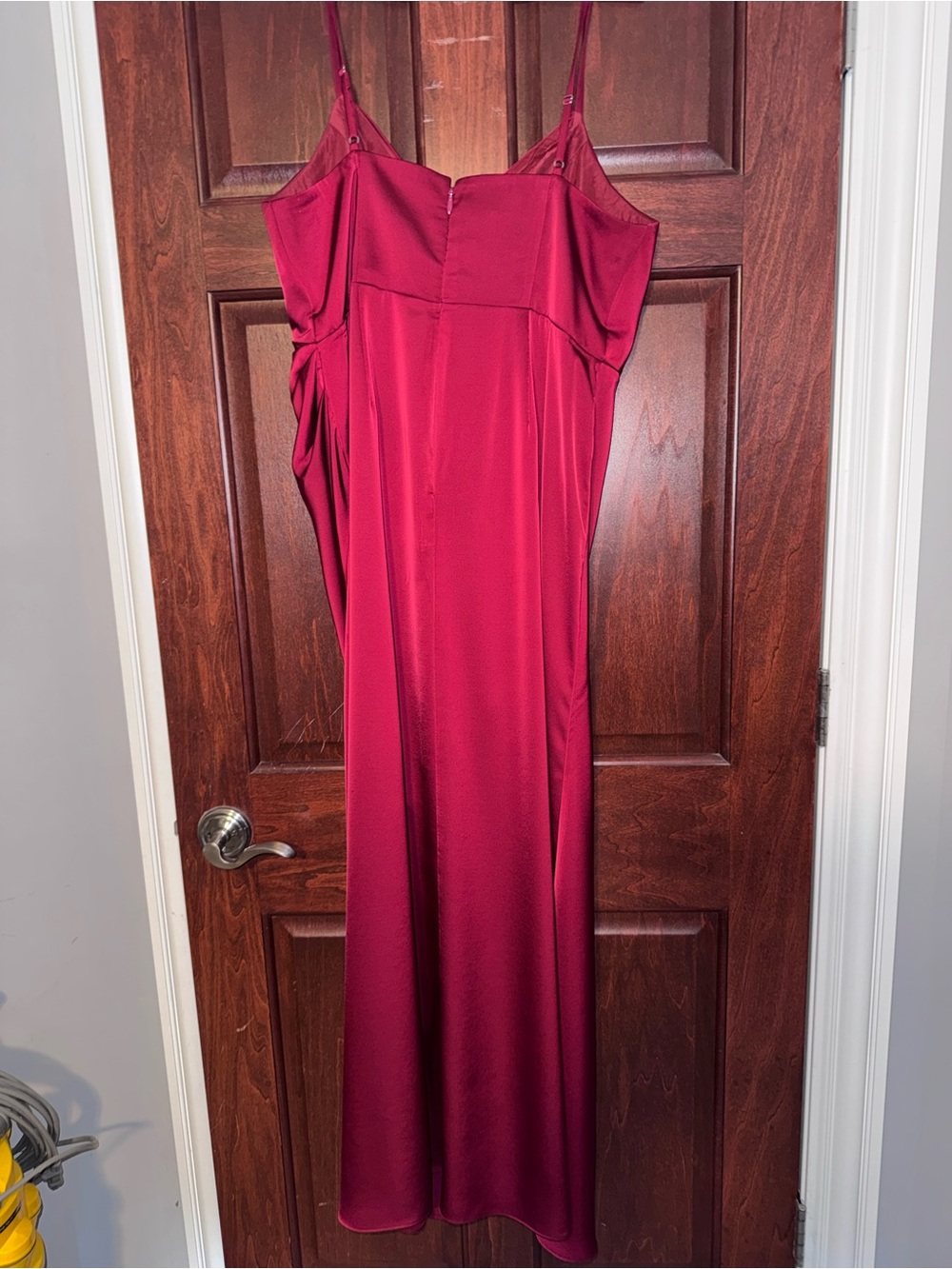 Azazie Burgundy V-Neck Maxi Dress with Side Slit - Picture 4 of 4